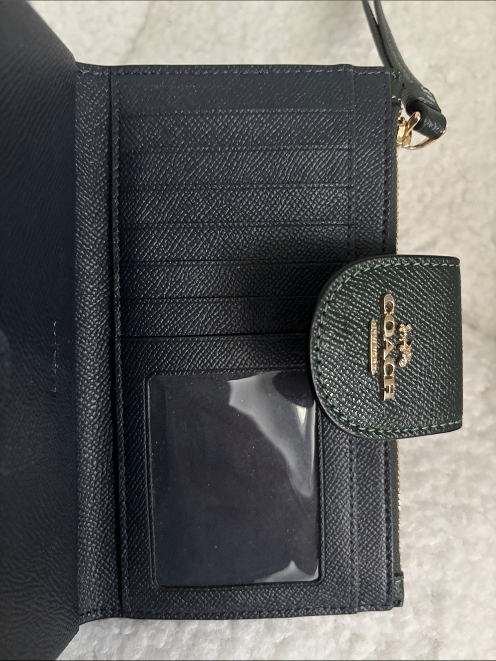Coach Green Saffiano Leather Wristlet Wallet with Gold Logo - Picture 8 of 8